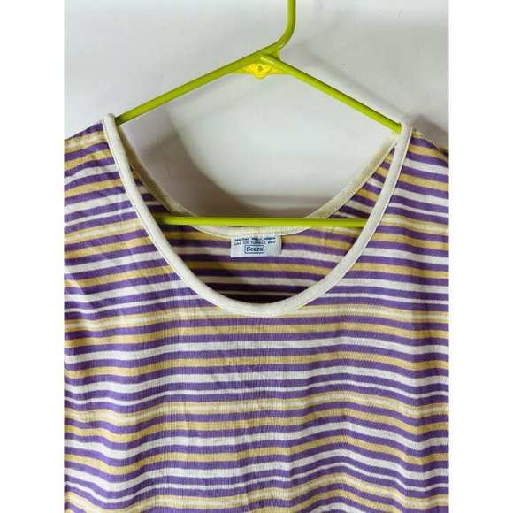VTG 70s Rainbow Micro Stripe Sleeveless Shirt Tank Top Hippy - Picture 2 of 5